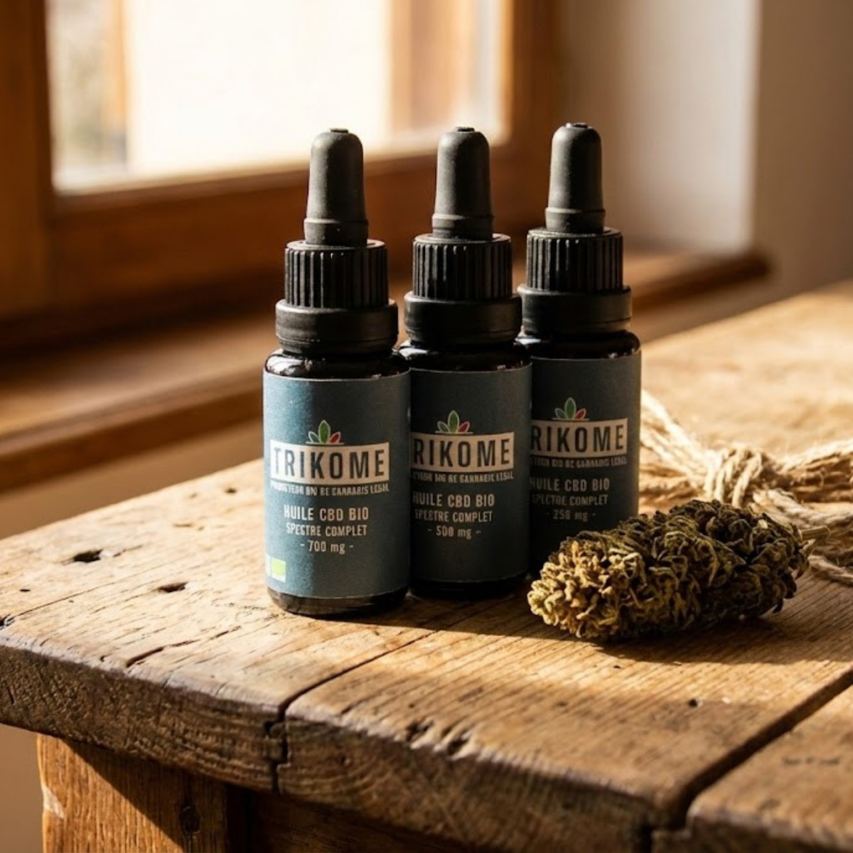 Gamme d’huiles CBD bio Trikome 250mg, 500mg et 700mg. Extraits naturels à spectre complet