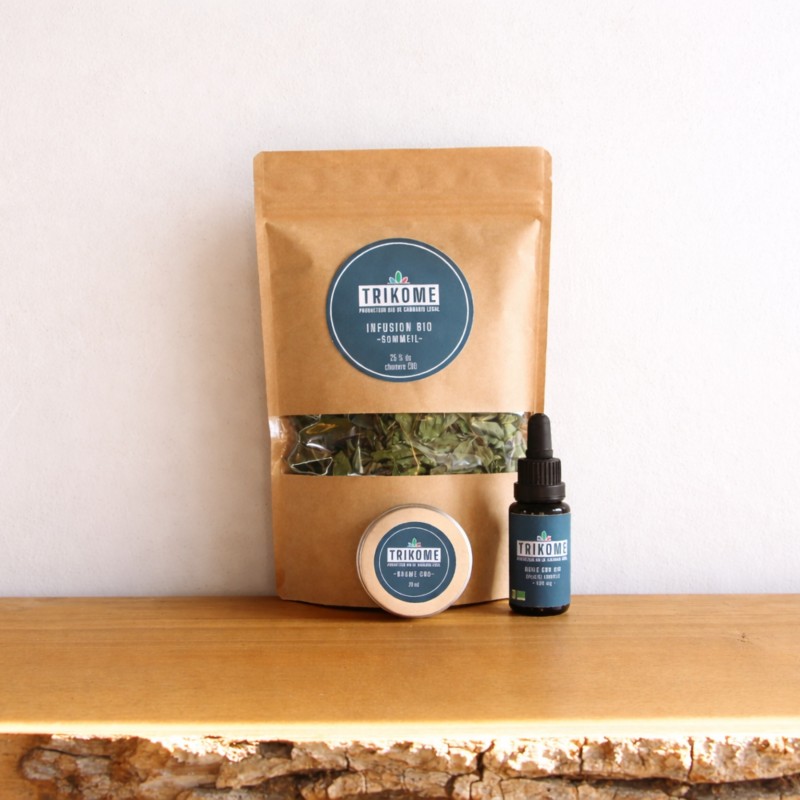 Trio CBD bio Trikome avec tisane Sommeil, huile spectre complet et baume. Détente naturelle 2